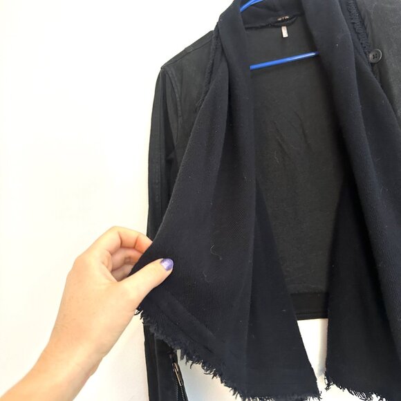 Rare Free People Black Denim Cowl Detail Jacket - Picture 7 of 10